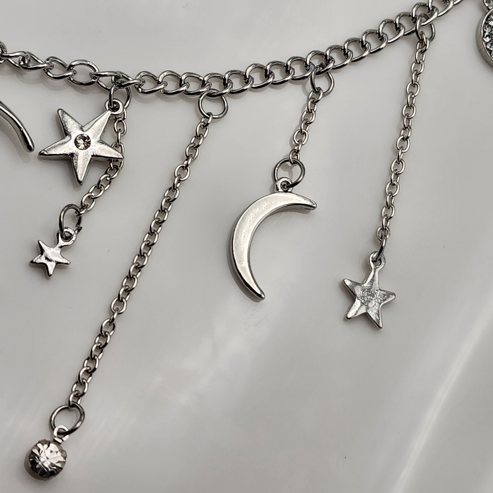 Silver Crescent Moon Star Necklace - Picture 5 of 9